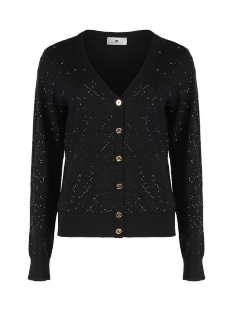ELISABETTA FRANCHI Cardigan In Wool With Crystals