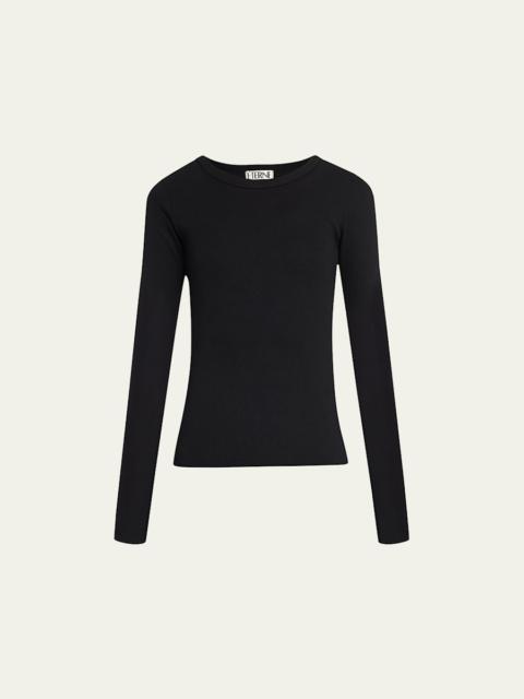 ÉTERNE Long-Sleeve Fitted Crewneck Top