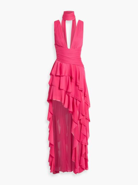 Alice + Olivia Holly asymmetric ruffled crepon dress