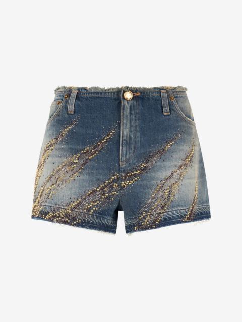 Roberto Cavalli Shorts With Studded And Rhinestone-Detailed Zebra Pattern