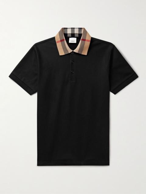 Burberry Check-Trimmed Cotton-Piqué Polo Shirt Black