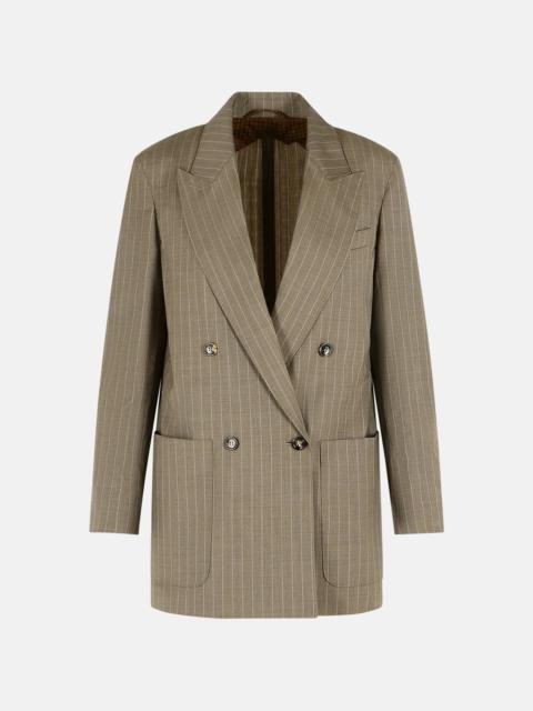 Max Mara OVERSIZE BLAZER IN HAZELNUT PINSTRIPED WOOL TELA