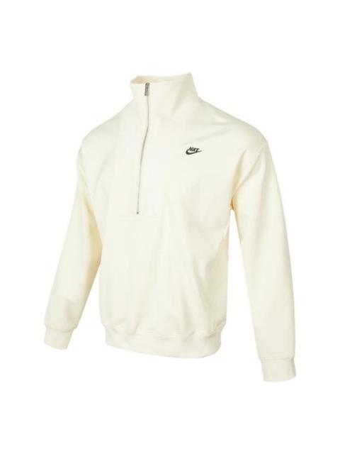 Men's Nike Casual Logo Printing Half Zipper High Collar Pullover Autumn White DQ4238-113