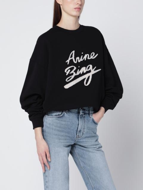 ANINE BING Oversized black sweatshirt with chenille logo