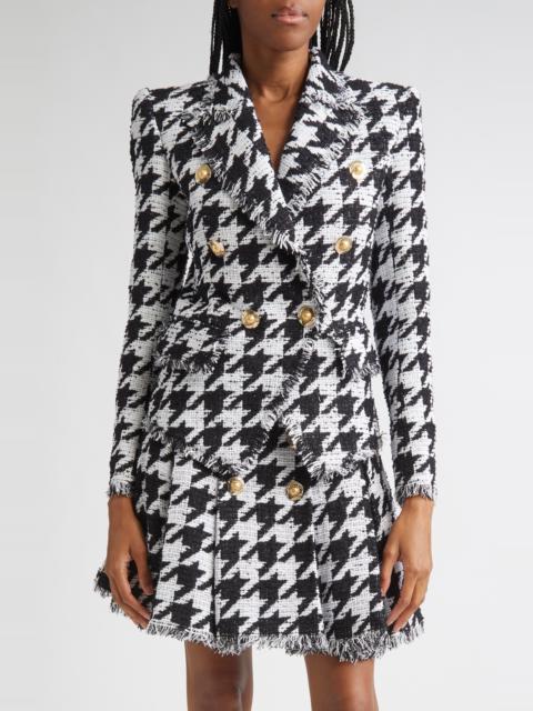 Balmain Balmain Houndstooth Check Fringe Jacket in Gab White/Blk at Nordstrom