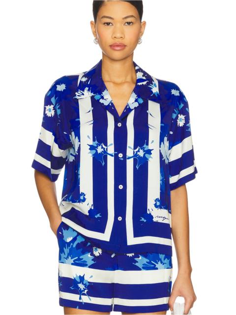 Printed Short Sleeve Button Up Top