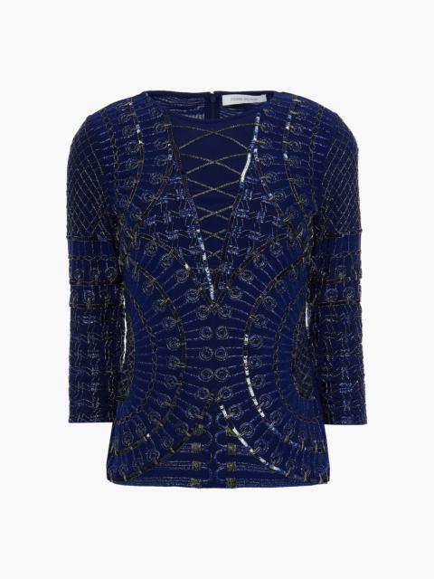 Balmain Embellished stretch-tulle top