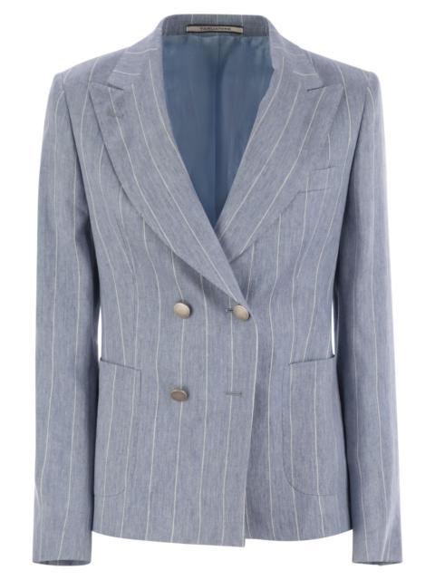 TAGLIATORE - Tagliatore Women Linen And Cotton Double-Breasted Pinstripe Blazer