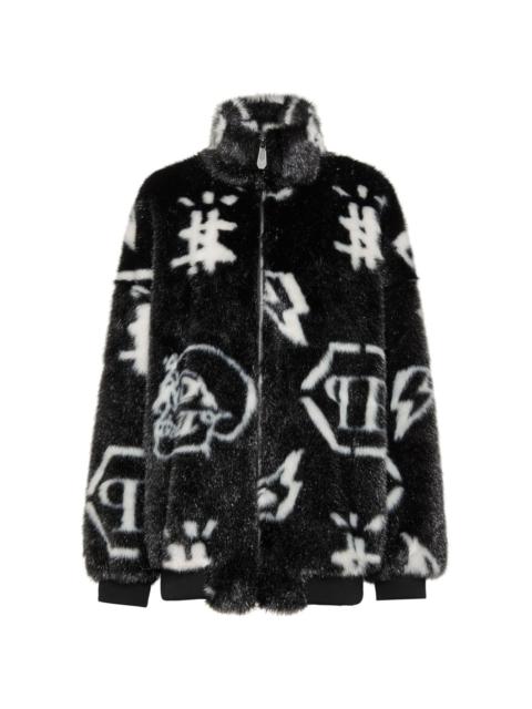 monogram-print zip-up jacket