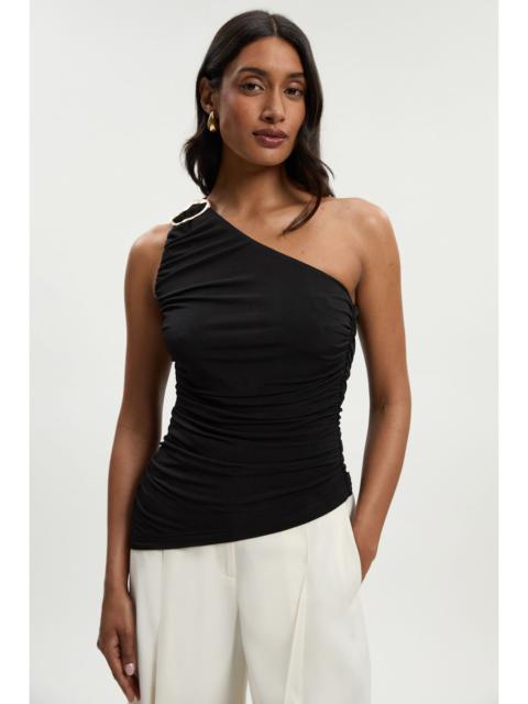 KAREN MILLEN One Shoulder Drapey Crepe Trim Detail Ruched Top