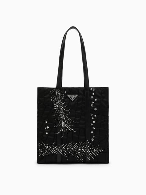 Prada Prada Medium Black Re-Nylon Shopping Bag With Embroidery Women