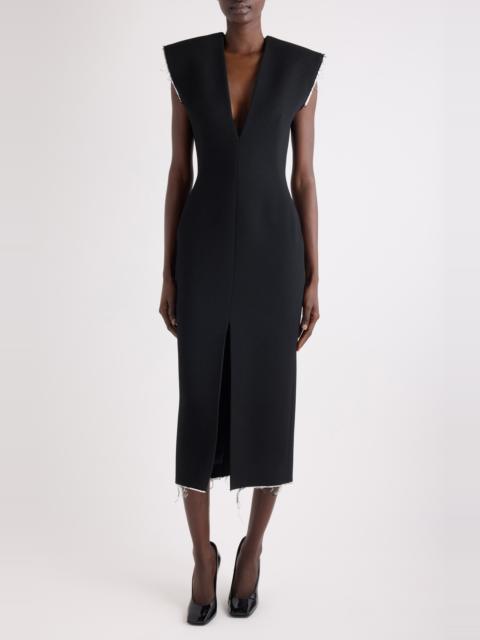 Givenchy Givenchy Raw Edge Wool Blend Crepe Sheath Dress in Black at Nordstrom