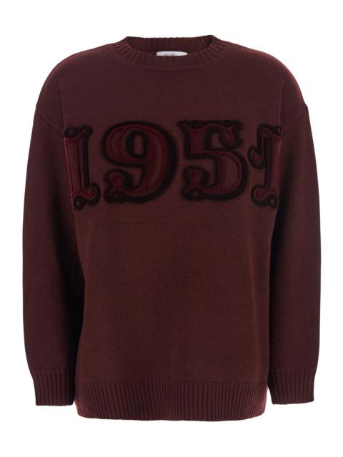 Max Mara Max Mara Women Bordeaux Crew Neck Sweater With Front Embroidery In Wool And Cashmere Blend Woman