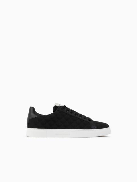 EMPORIO ARMANI Nylon sneakers with jacquard all-over eagle