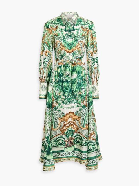 CAMILLA Crystal-embellished printed silk midi shirt dress