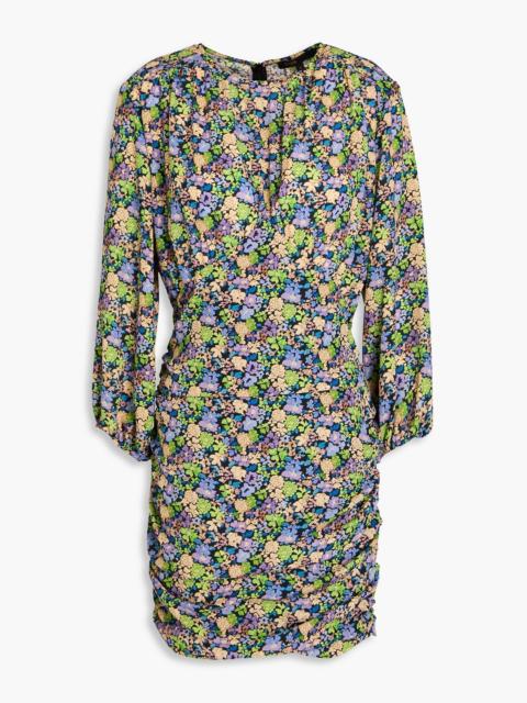 maje Shirred floral-print crepe mini dress