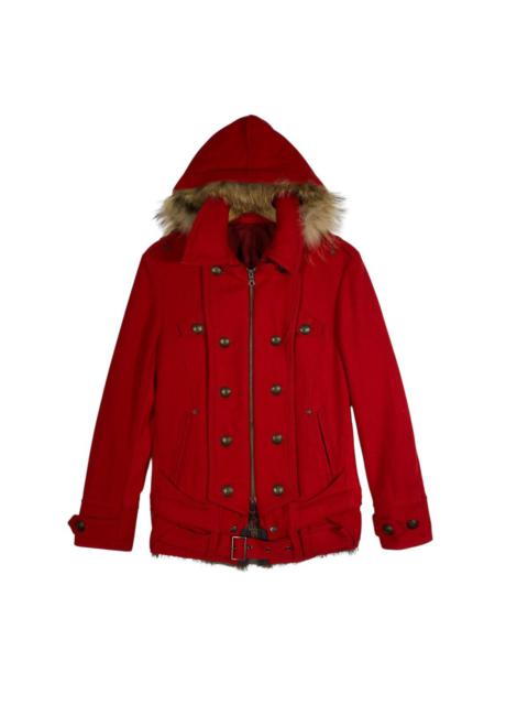 Vintage Ppfm Faux Fur Hoodie Zipper Jacket S Size Red Colour
