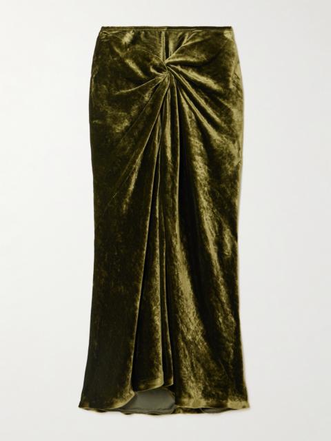 Dries Van Noten Ruched Velvet Midi Skirt