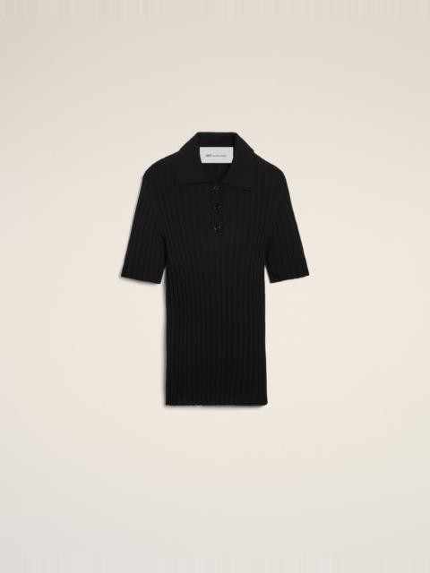 AMI Paris BLACK KNIT SHORT SLEEVES POLO