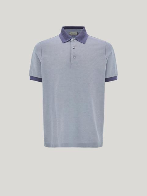 Canali BRIANZA GREEN AND GRAY PURE COTTON POLO SHIRT WITH SAIL COLLAR