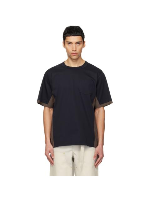 sacai Navy & Taupe Cotton Typewriter & Cotton Jersey T-shirt