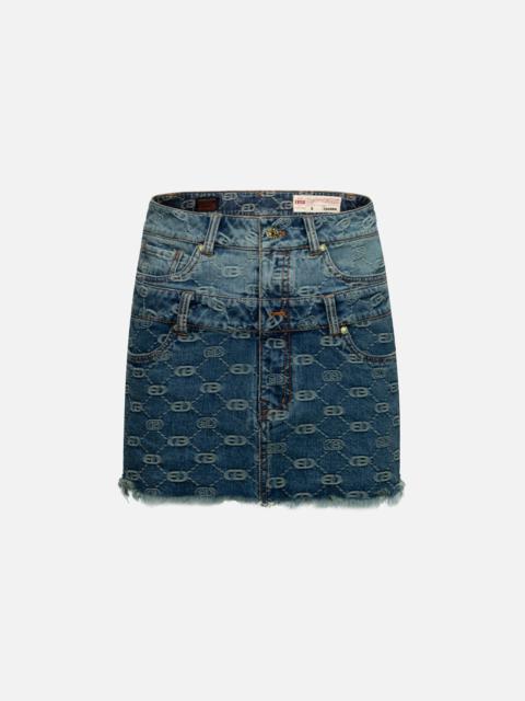 EVISU 2-IN-1 ALLOVER LOGO JACQUARD REGULAR FIT DENIM SKIRT