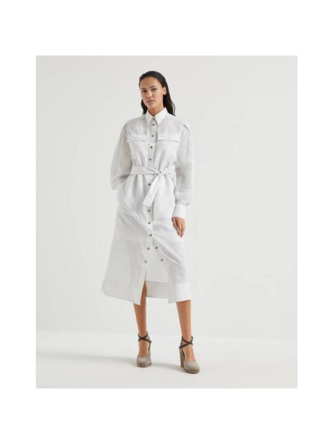 Brunello Cucinelli Brunello Cucinelli White Striped Belted Dress