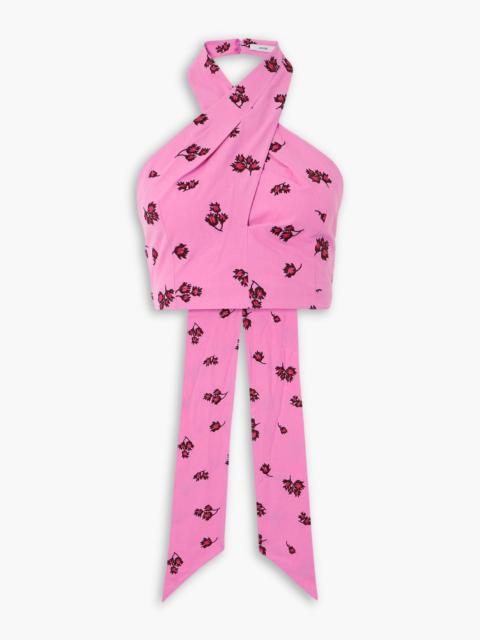 Erdem Cropped embroidered cotton-blend top