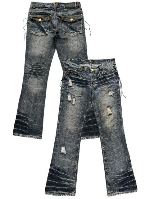 Japanese Brand - Lowbox Japan Distressed Bondage Flare Mudwash Jeans 34x33