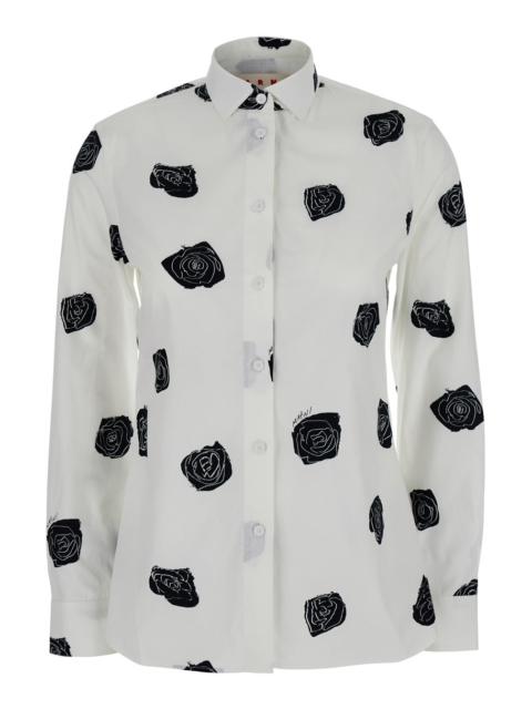 Marni Marni Women White Shirt With Classic Collar And All-Over Floral Morif In Cotton Woman