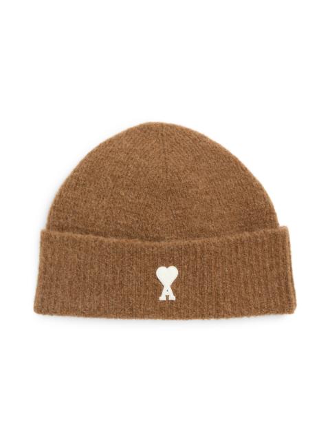AMI Paris AMI PARIS Ami de Coeur Appliqué Mohair Blend Cuffed Beanie in Hazelnut/Ecru at Nordstrom
