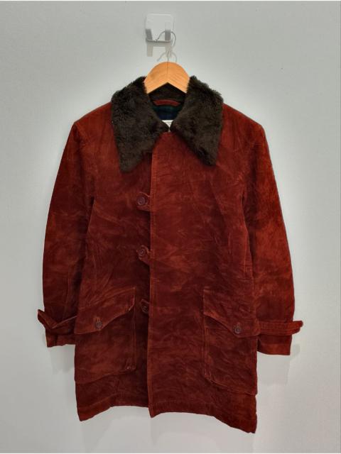 TAC Japan Corduroy Checked Plaid Faux Fur Coat Jacket