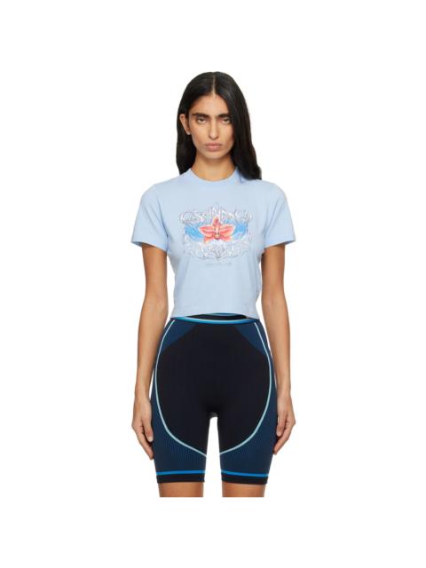 CASABLANCA Blue Blades Cropped Short Sleeve T‑shirt
