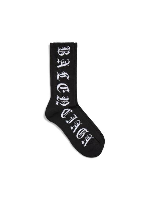 BALENCIAGA Men's All-around Blackletter Socks in Black/white