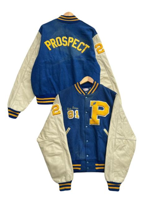 Other Designers Vintage 70s Eric Evans Sunfaded Blue Leather Varsity Jacket