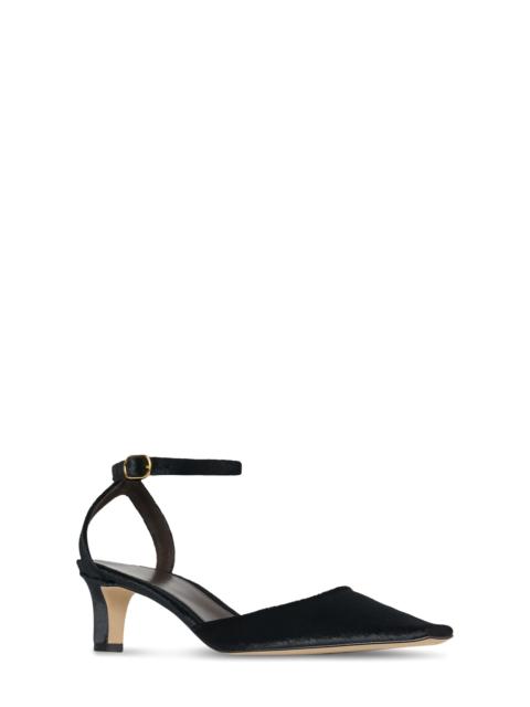 The Row The Row Carla Square Toe Velvet Ankle Strap Sandal in Black at Nordstrom