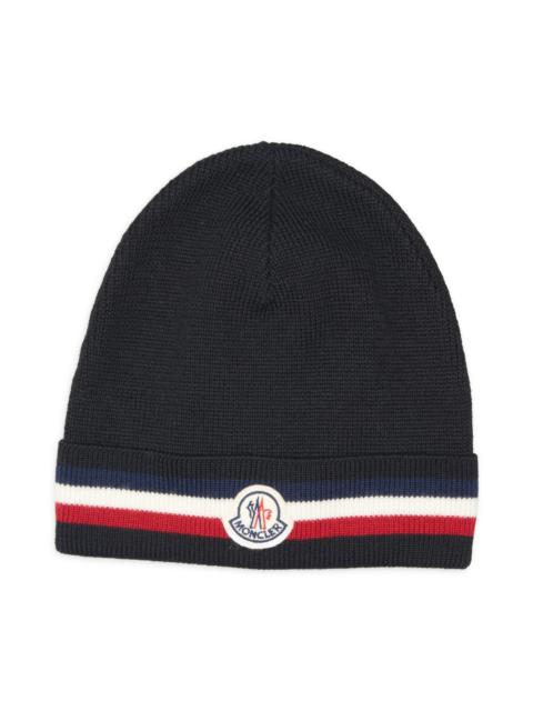 Moncler Moncler Tricolor Stripe Virgin Wool Beanie in Black at Nordstrom