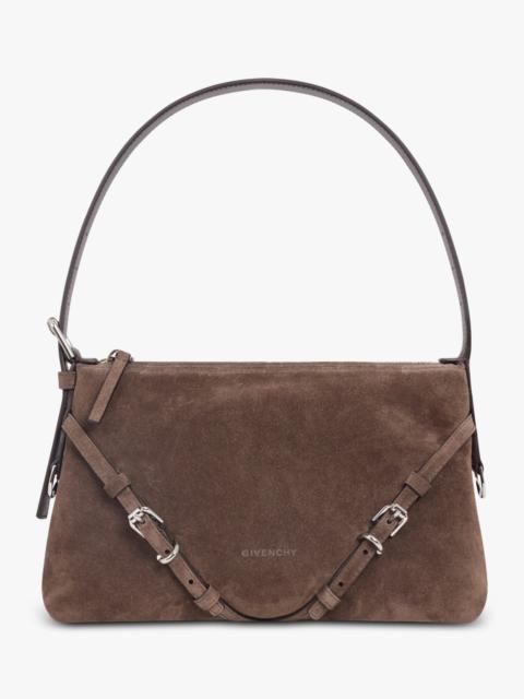 Givenchy VOYOU SMALL SUEDE SHOULDER BAG | EBONY BROWN