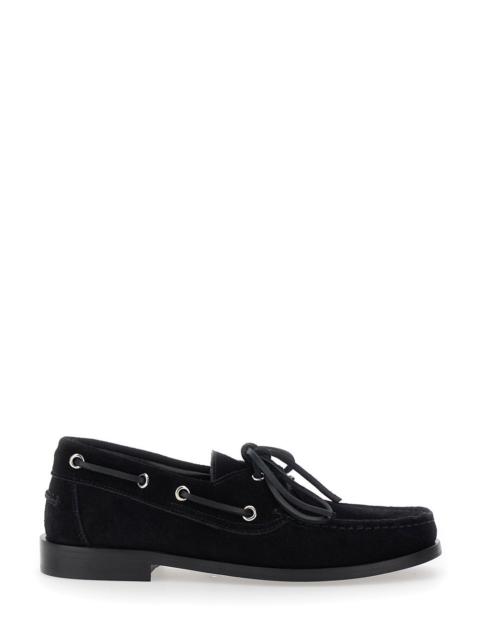 Aeyde Aeyde Women Black Boat Shoes With Side Laces In Suede Woman