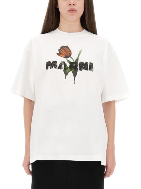 Marni Marni Women White Cotton T-Shirt With Tulip Print