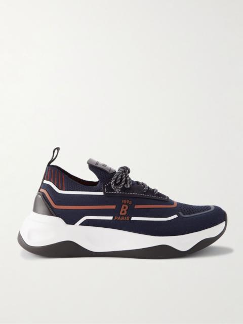 Berluti Shadow Suede, Leather and Rubber-Trimmed Stretch-Knit Sneakers Navy