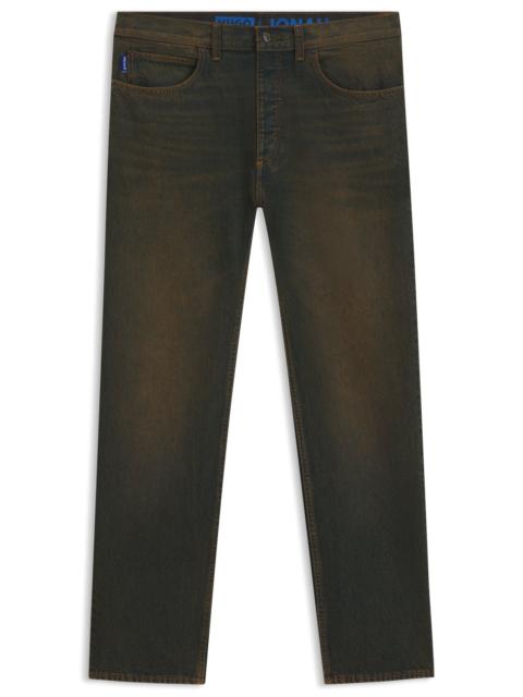 HUGO REGULAR-FIT JEANS IN GREEN-CAST RIGID DENIM