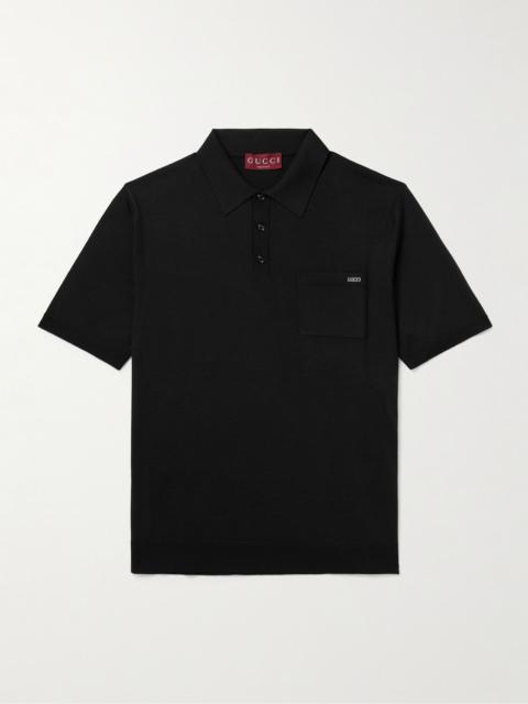 GUCCI Logo-Intarsia Wool-Blend Polo Shirt Black
