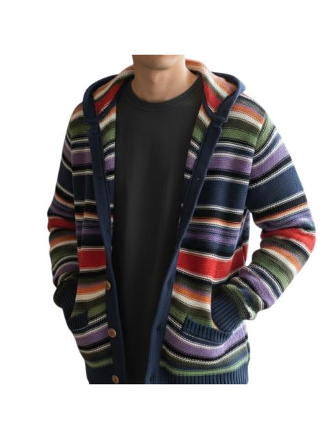 Other Designers Go Slow Caravan Multicoloured Striped Knit Hoodie Cardigan Sweater 4 Fit L