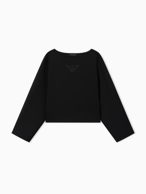 EMPORIO ARMANI DOUBLE JERSEY CROPPED SWEATSHIRT WITH EAGLE EMBROIDERY