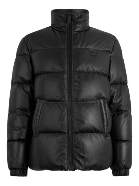PHILIPP PLEIN logo-patch leather puffer jacket