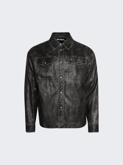Palm Angels Curved Logo Coated Overshirt Dark Grey