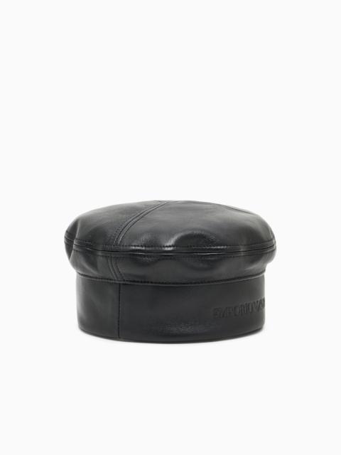 EMPORIO ARMANI NAPPA LEATHER BERET WITH LOGO