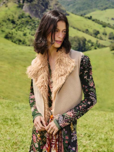 FARM RIO Beige Fur Sleeveless Knit Vest