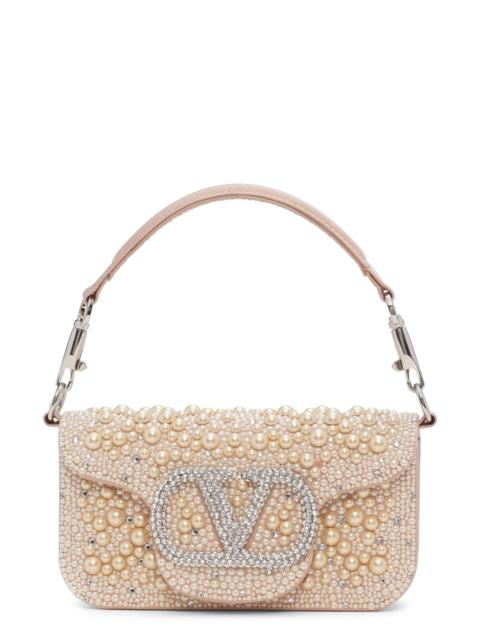 Valentino Valentino Garavani Small Locò VLOGO Faux Pearl & Crystal Embellished Satin Shoulder Bag in White/Cre